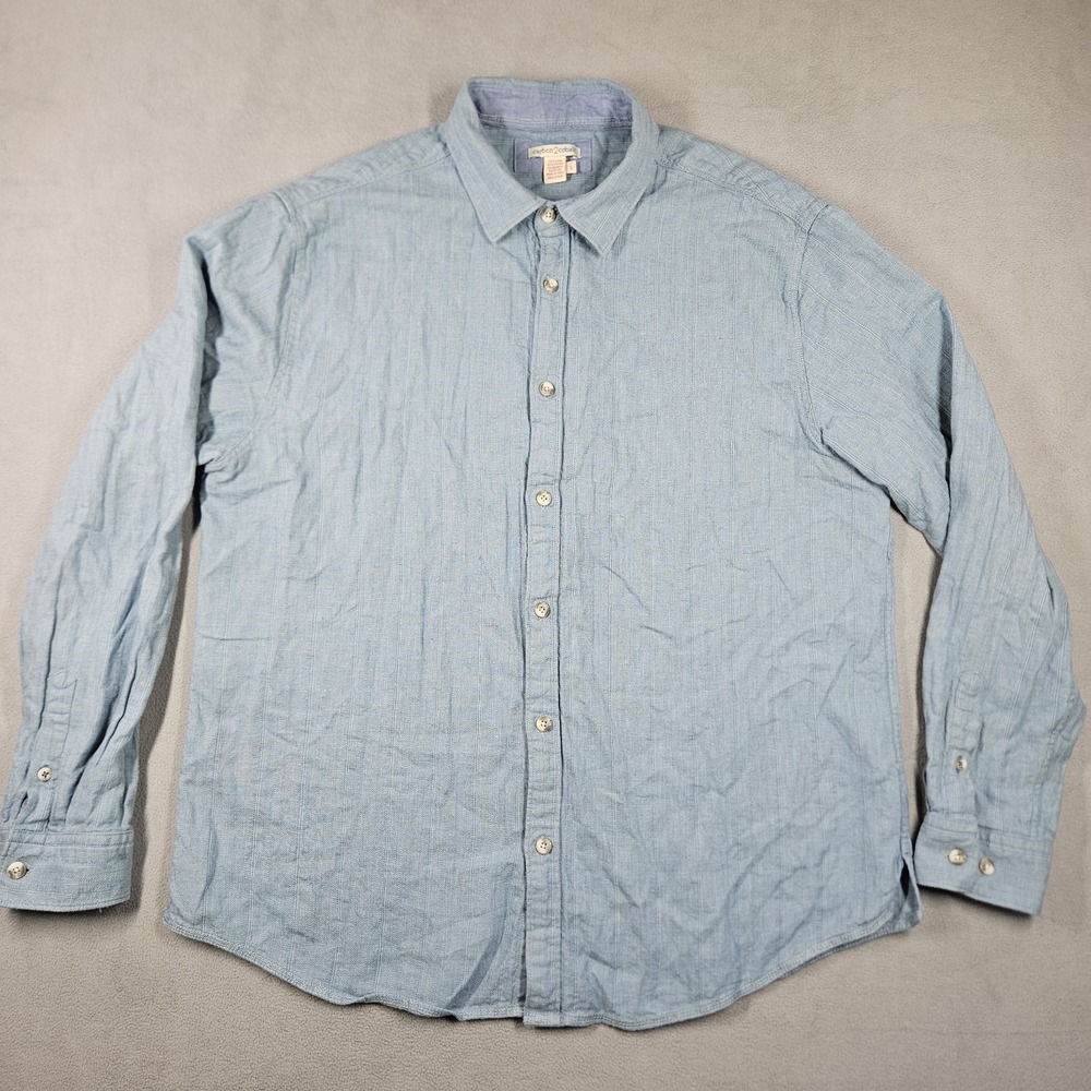 Carbon2Cobalt Shirt Mens Large Blue Linen Cotton Blend Button Up Preppy Beachy